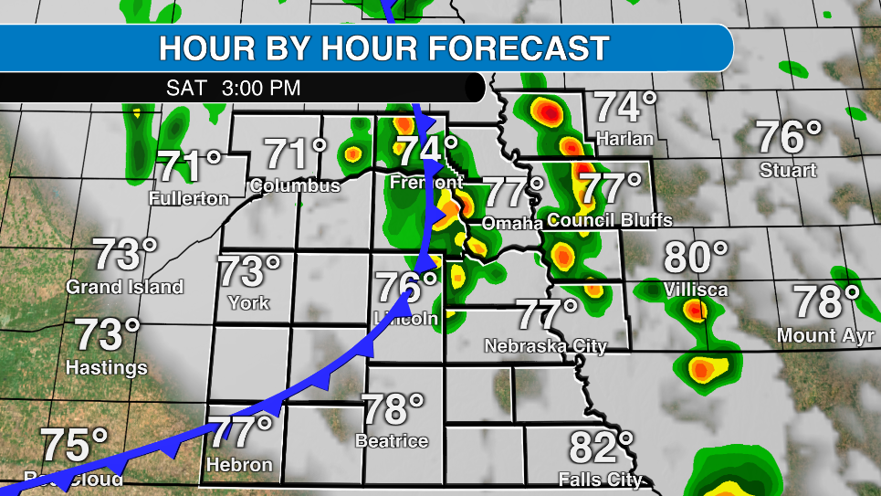 Cold front in southeast Nebraska Saturday; small chance of severe storms